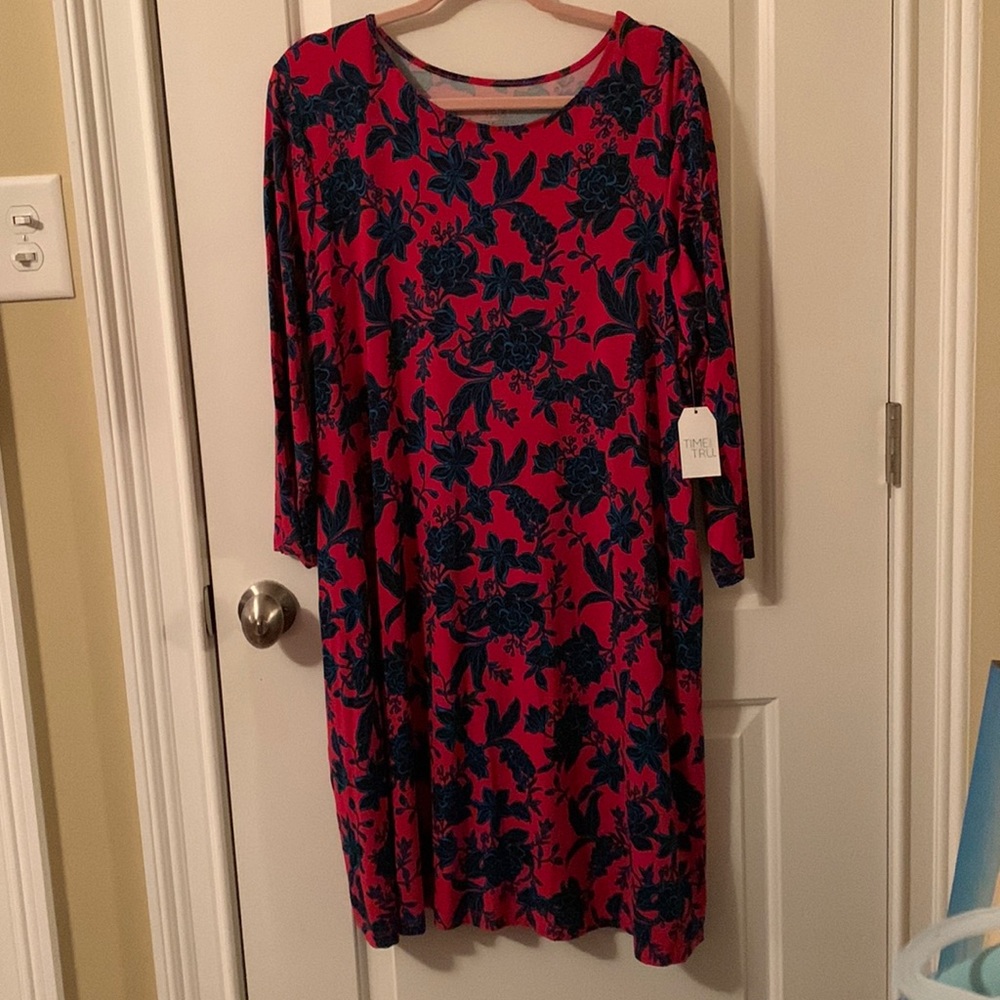 NWT Time and Tru red, black & blue dress w/pockets XXL(20) or XXXL(22)